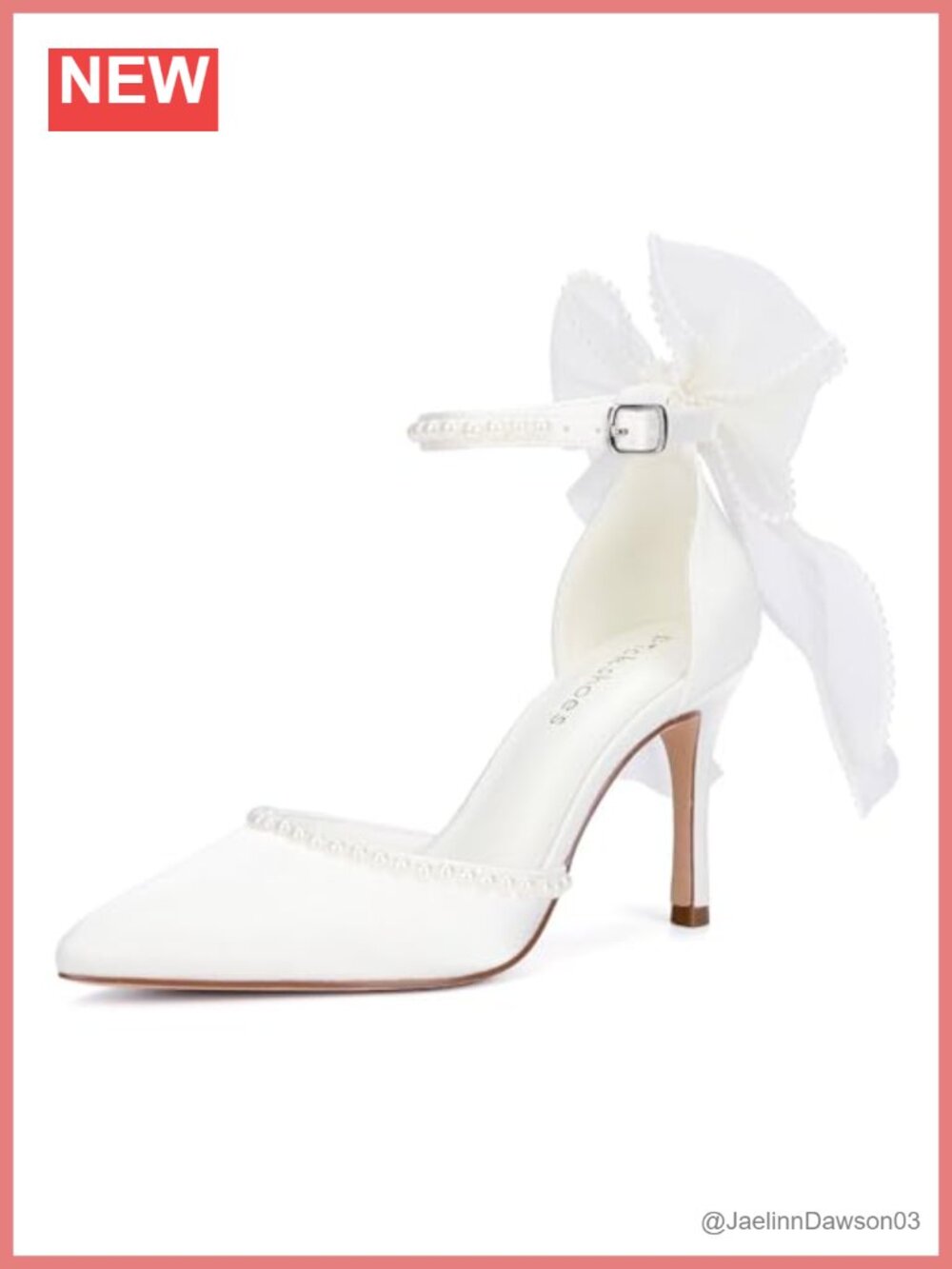 Women's Pearl Satin Heels Ankle Strap Bridal Pumps Pointed Toe Low Heel